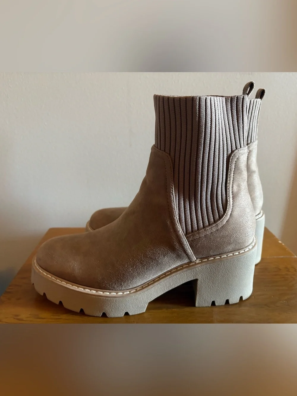 Dolce Vita Taupe Suede Rib-Knit Chelsea Bootie